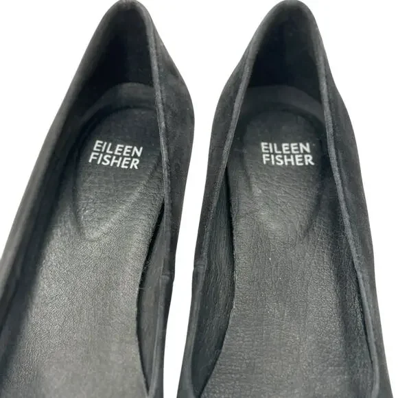 Eileen Fisher Hawk Suede Pump Heel SZ 8.5 Women’s Black Chic Comfort Soft Office - Picture 6 of 9